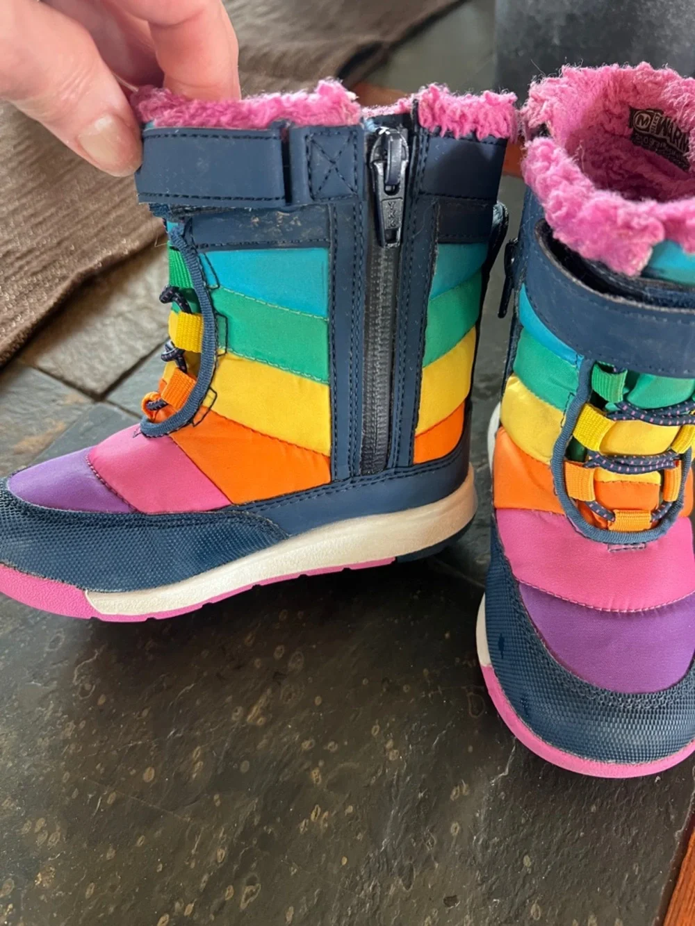 Merrell Rainbow Kids Waterproof Boots with Pink Faux Fur Sz 8